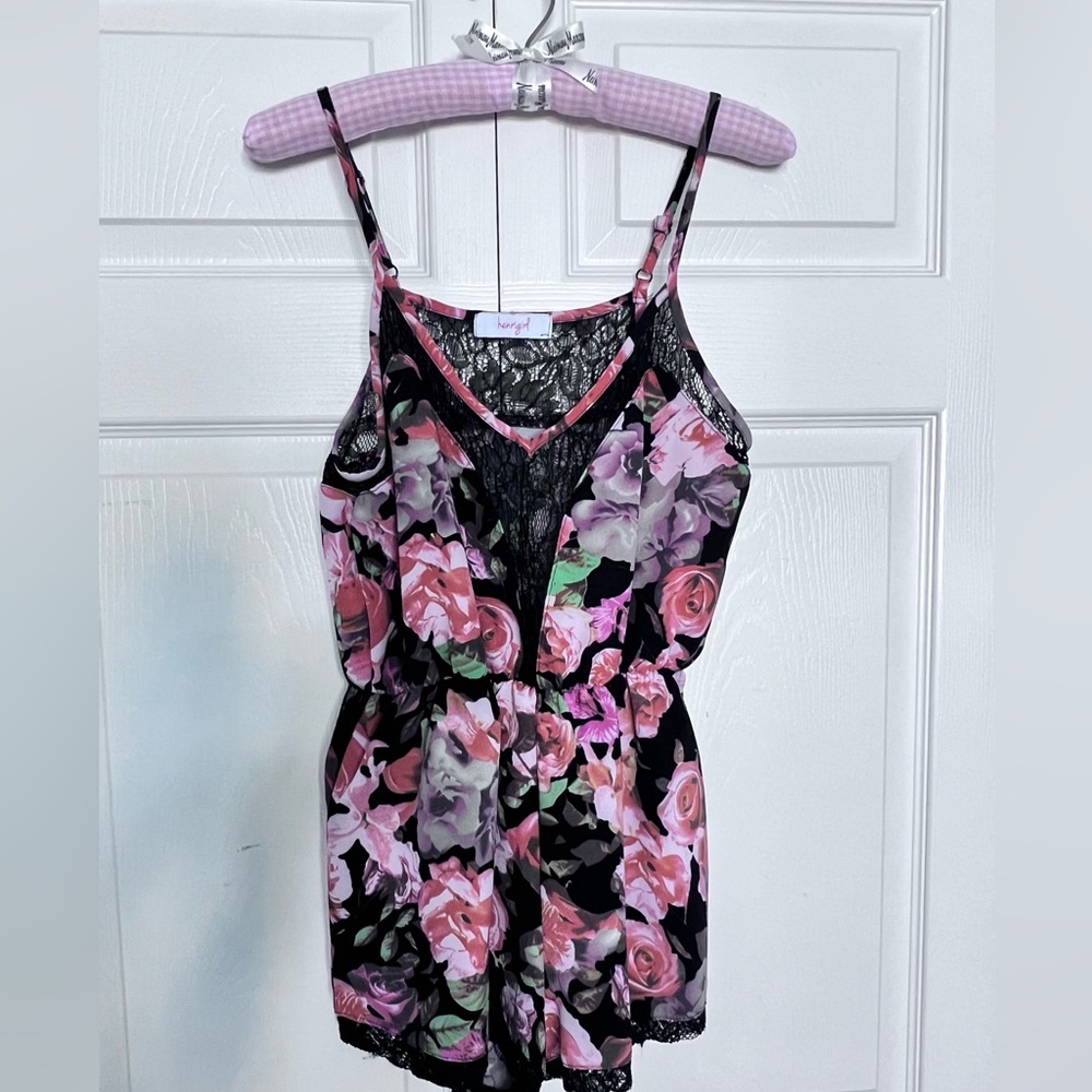 Henrigirl Camisole Lace Floral Shorts Romper